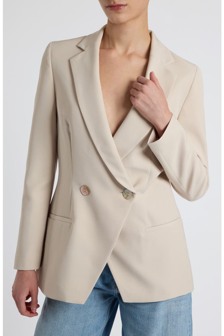 Rowan Double Breasted Blazer in Soft Stretch Crepe, Alternate, color, Beige