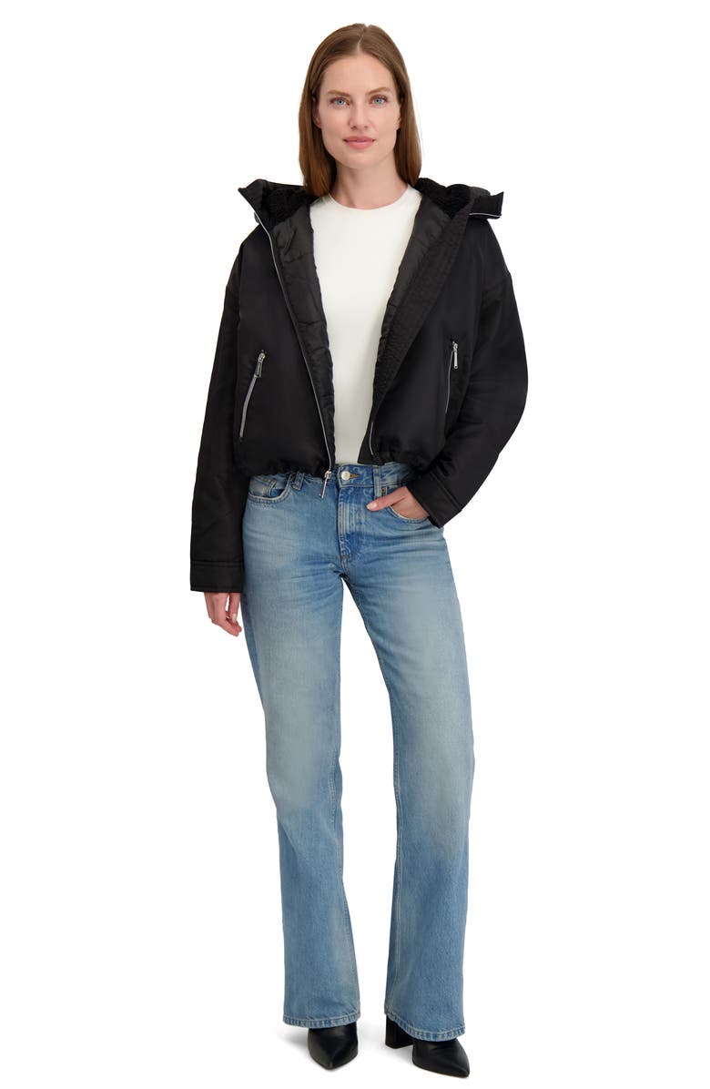 Laundry by Shelli Segal Faux Shearling Lined Hooded Jacket, Alternate, color, Black