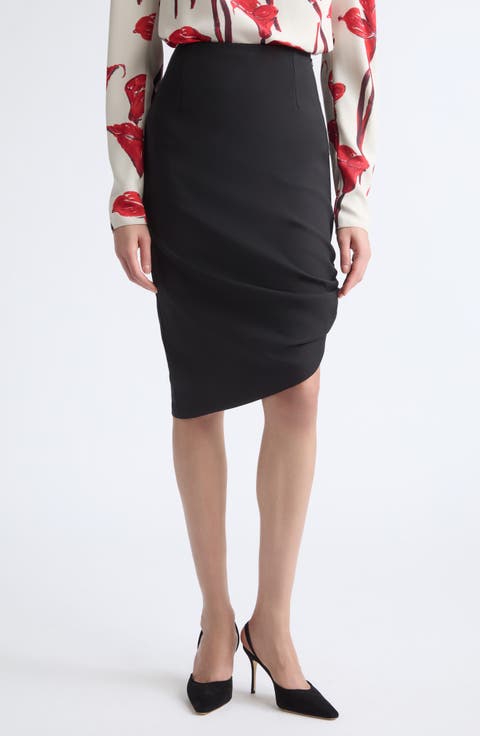 Asymmetrical Stretch Wool Skirt