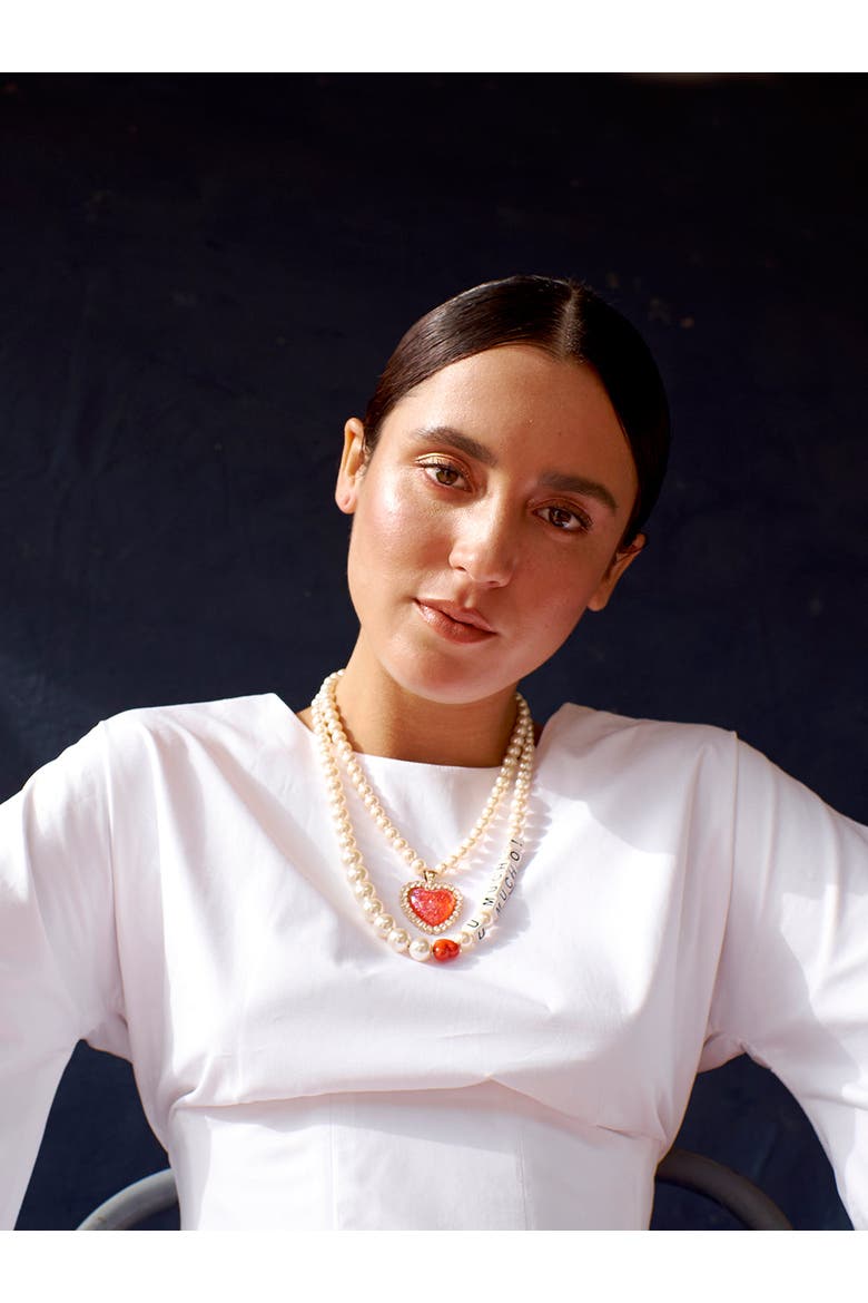 Love You Mucho Pearl Necklace, Alternate, color, White