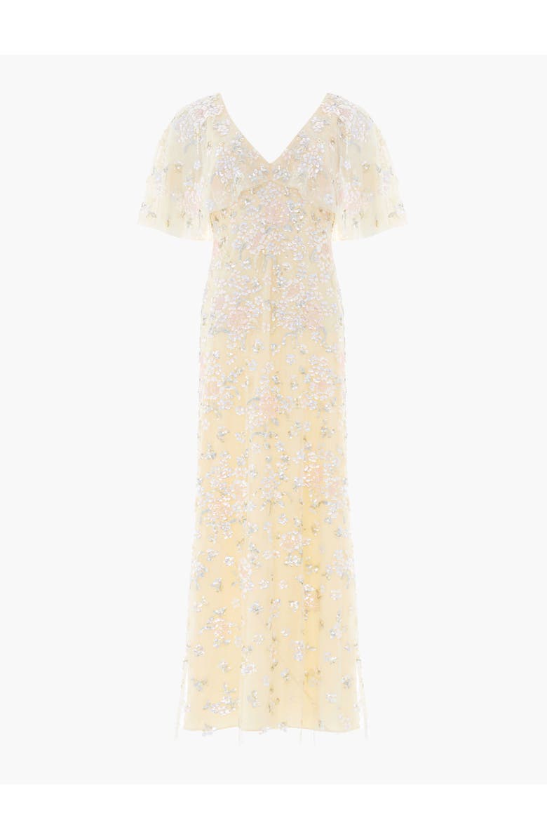 Needle & Thread Peony Bouquet Sequin V-Neck Cape Gown, Alternate, color, Lemon Sorbet/Multi