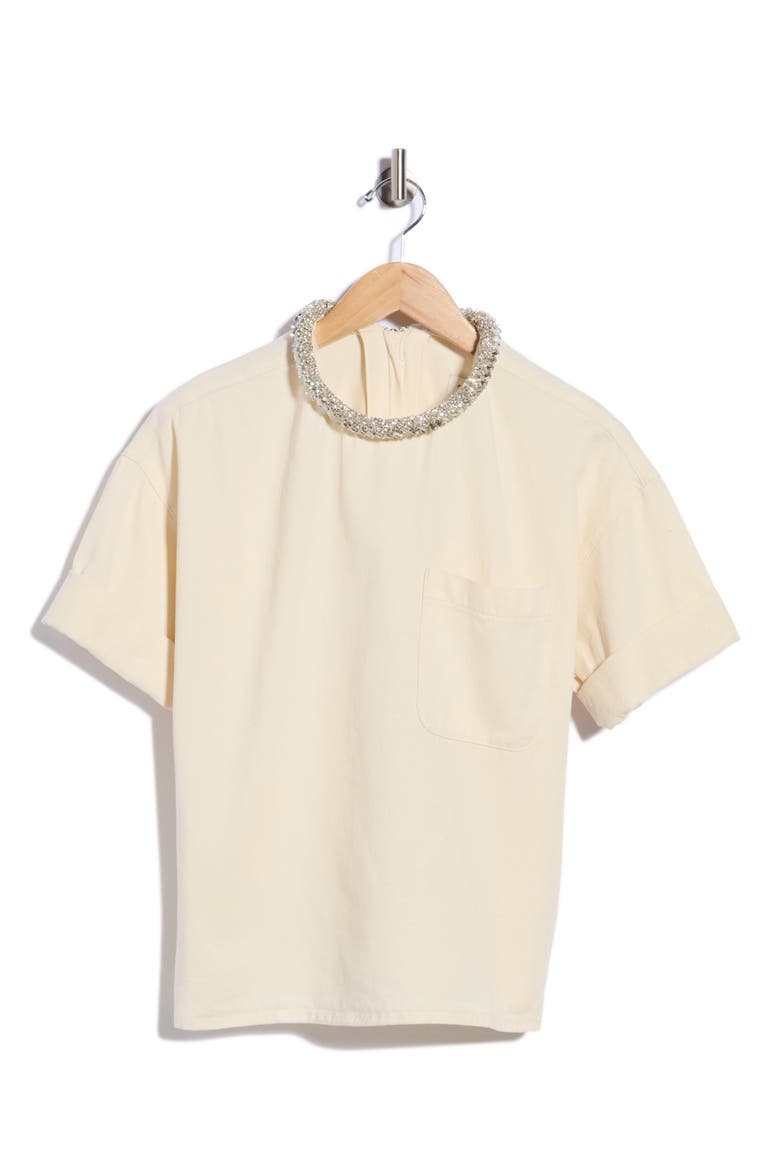 Crystal Collar Cotton Top, Main, color, NATURAL