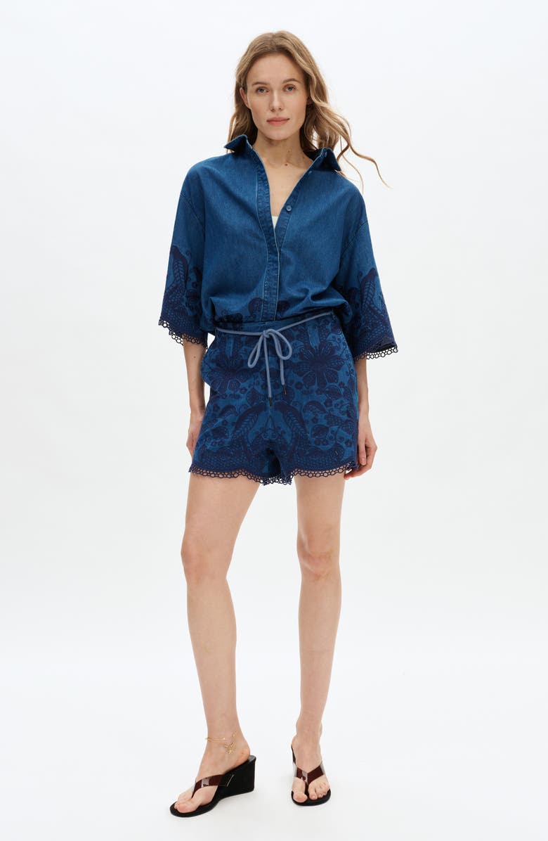 Bayeas Embroidered High Waist Denim Shorts, Alternate, color, Fathomveil
