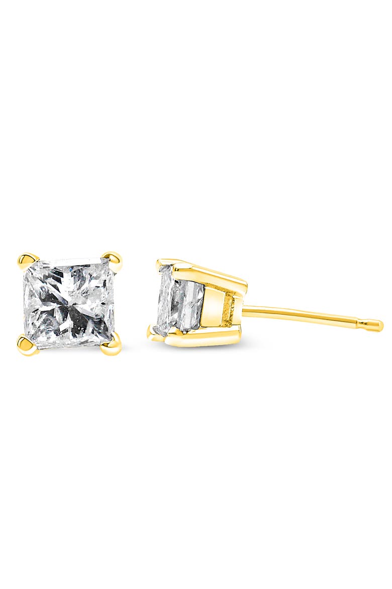 14K Yellow Gold 1/5 Ct Princess Solitaire Stud Earrings, Alternate, color, Yellow