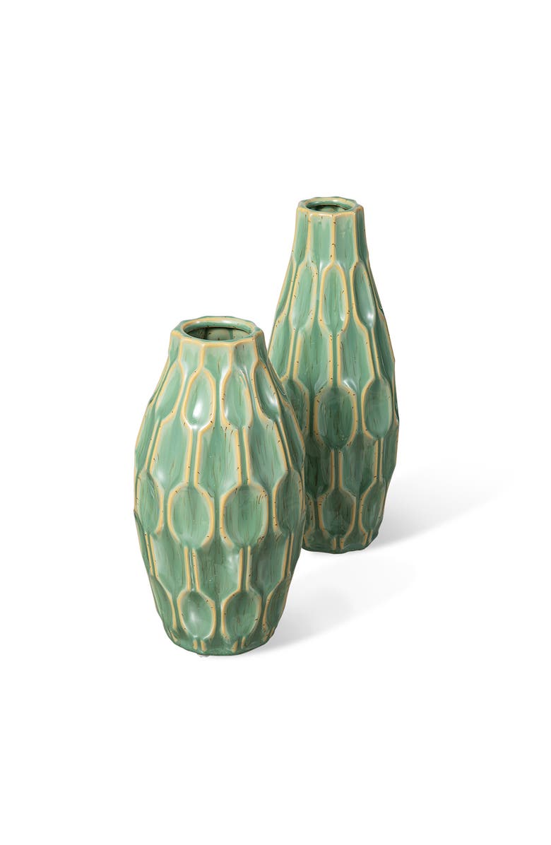 Glitzhome Set of 2 Modern Geometric Ceramic Table Vases, Alternate, color, Green