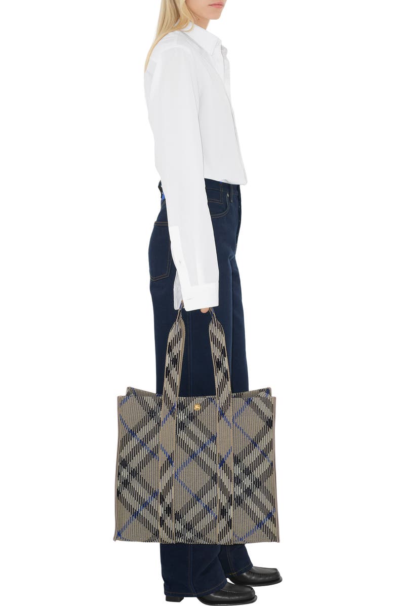 Burberry Medium Check Knitted Tote, Alternate, color, Lichen