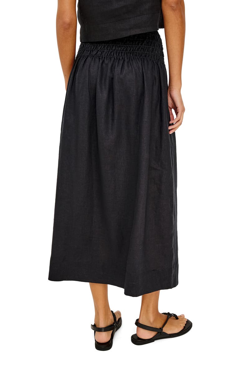 Alessa Smock Waist Linen Skirt, Alternate, color, BLACK LINEN