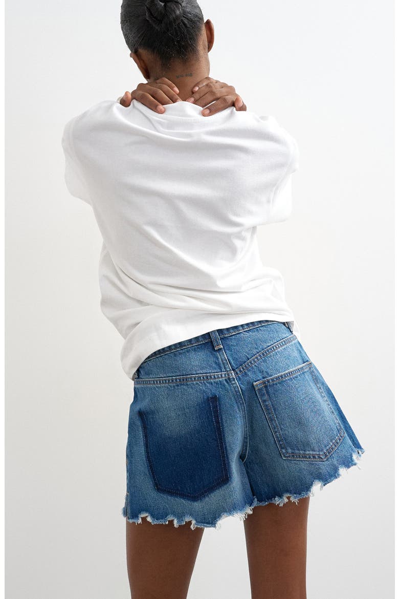 Distressed Denim Cutoff Shorts, Alternate, color, MEDIUM BLUE