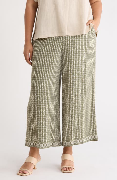Print Crop Wide Leg Pants (Plus)