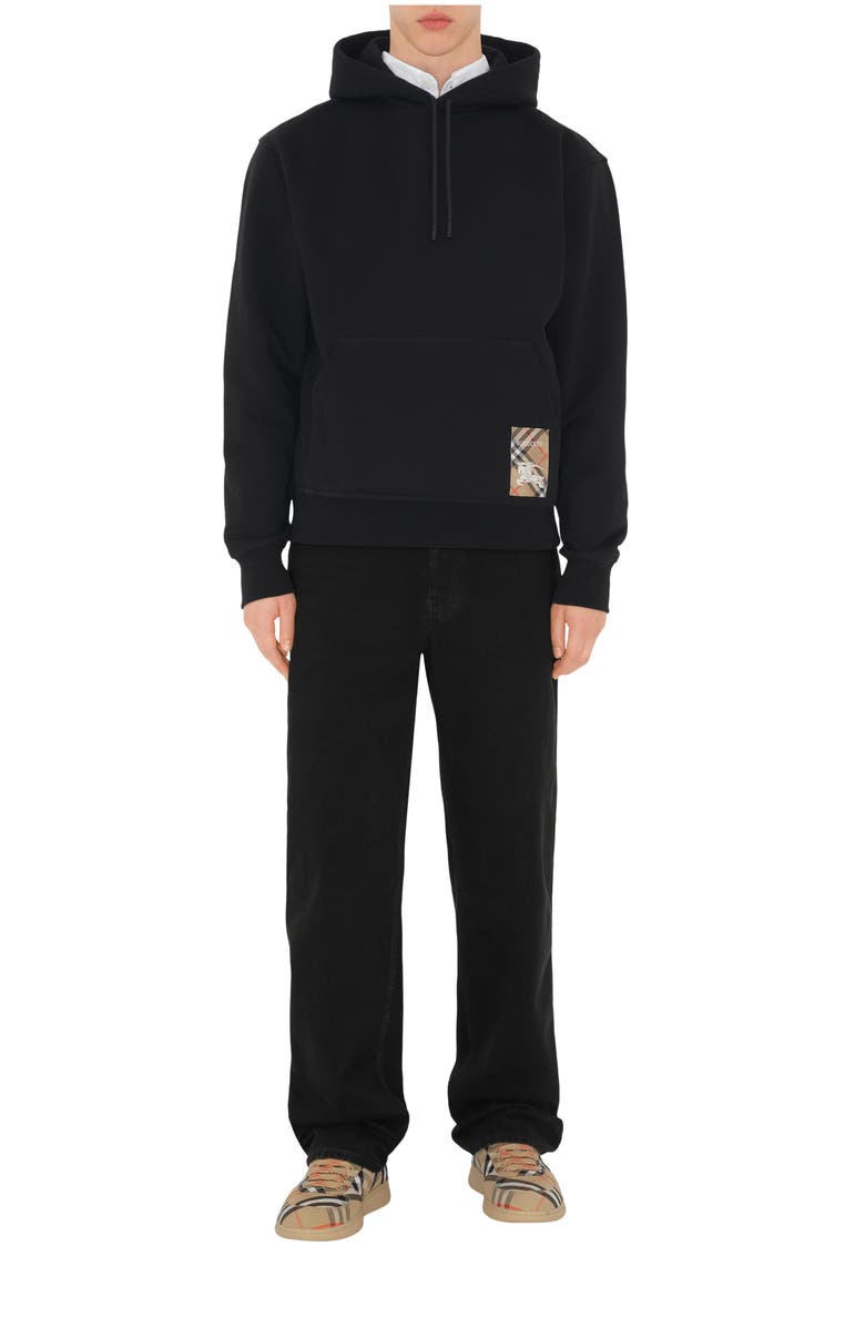 Burberry Check Label Cotton Hoodie, Main, color, Black