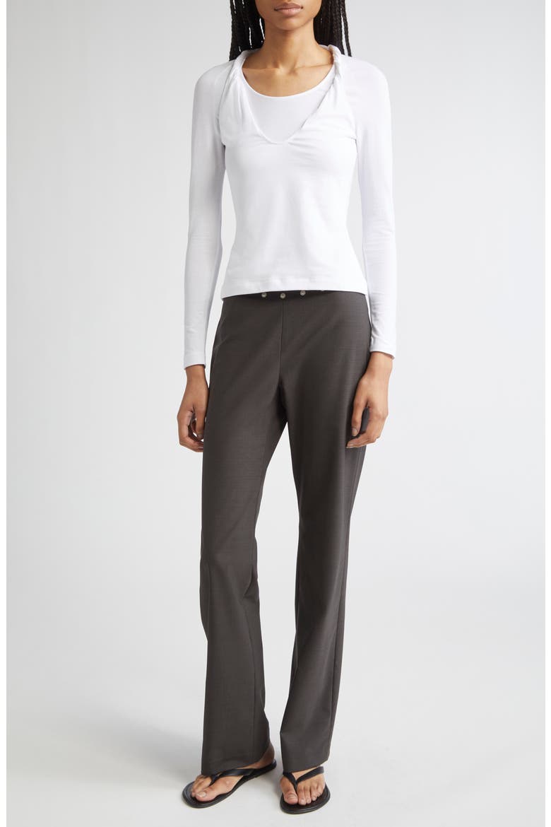 Camille Layered Stretch Cotton Top, Alternate, color, WHITE