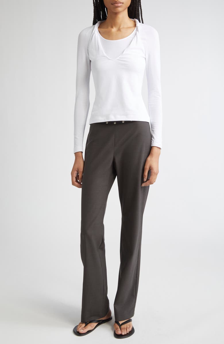 Paloma Wool Dain Snap Detail Bootcut Trousers, Alternate, color, Brown