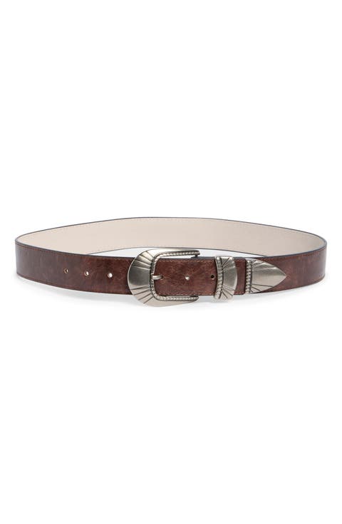 Etched Metal Leather Belt