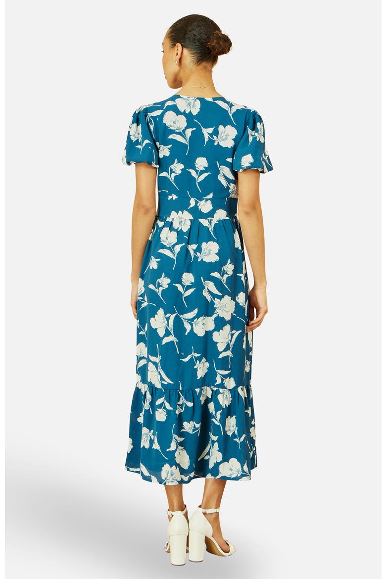 Floral Button Down Floral Midi Dress, Alternate, color, Teal
