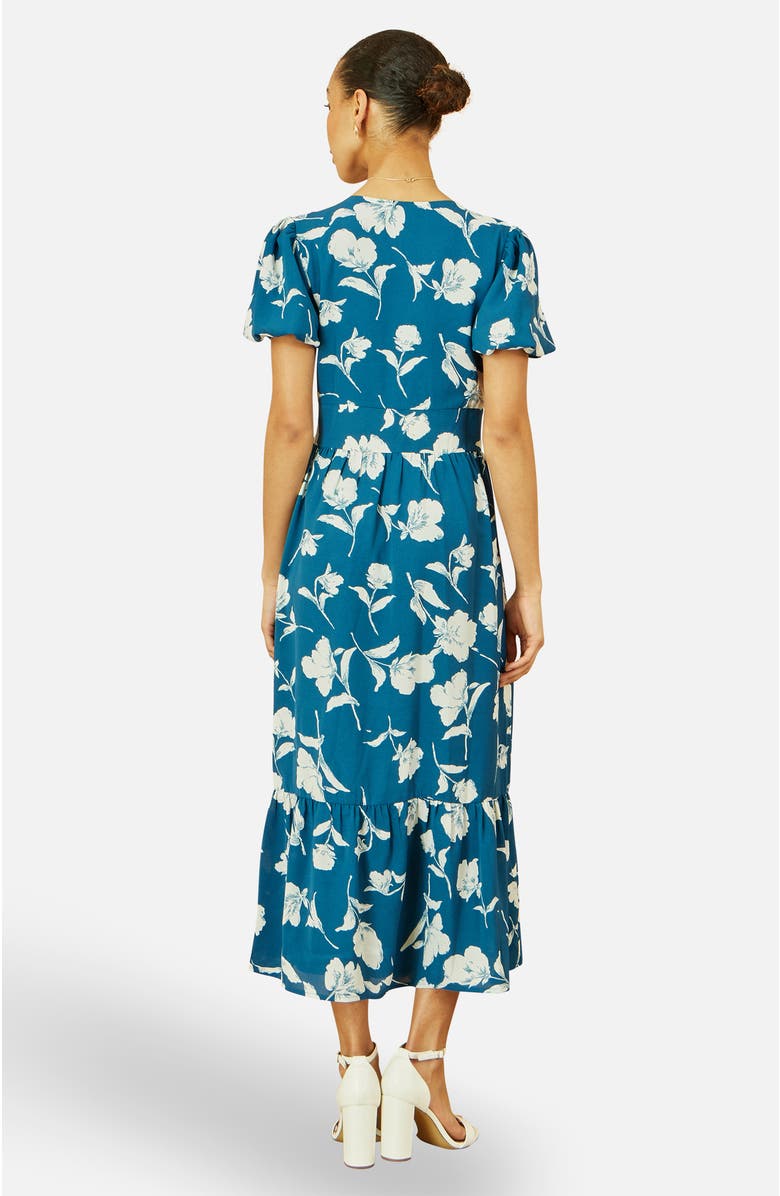 Yumi Floral Button Down Floral Midi Dress, Alternate, color, Teal