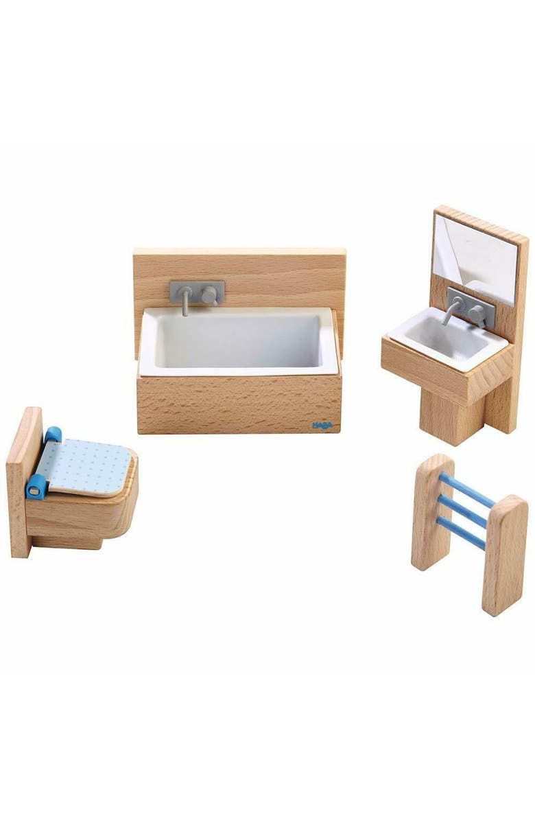 HABA Little Friends Bathroom Set - Wooden Dollhouse Furniture for 4" Bendy Dolls, Main, color, 