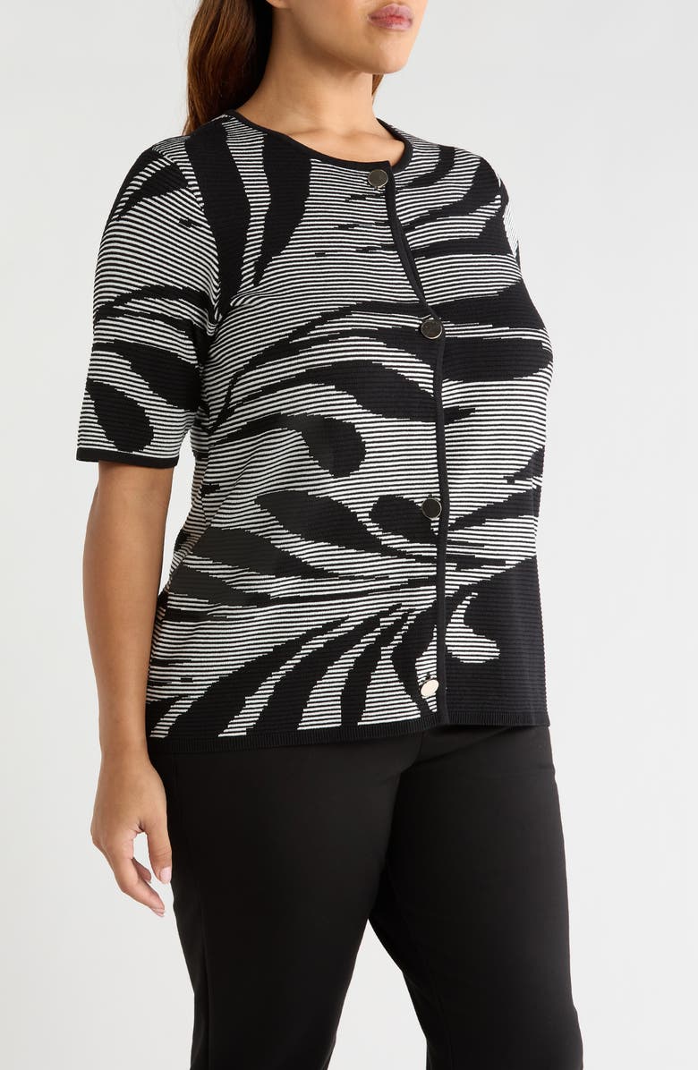 Anne Klein Short Sleeve Button Front Cardigan, Alternate, color, 