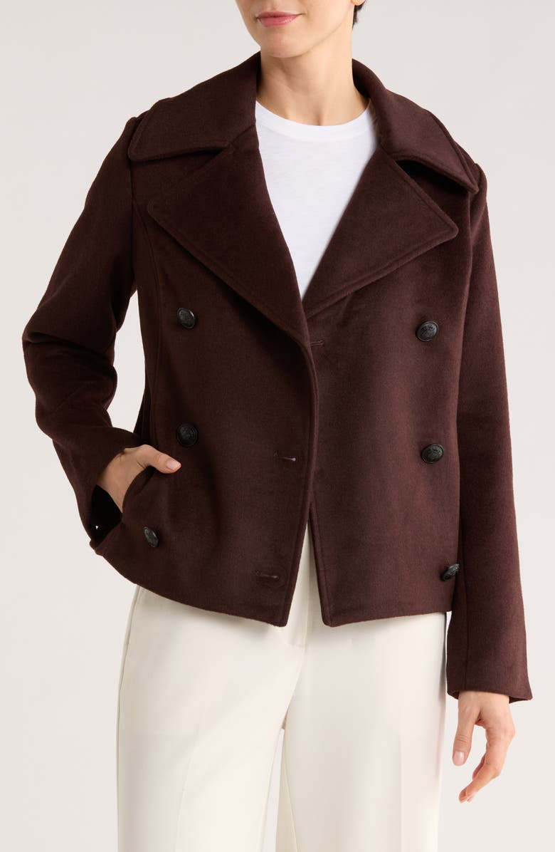 Rebecca Minkoff Double Breasted Peacoat, Alternate, color, Dark Brown