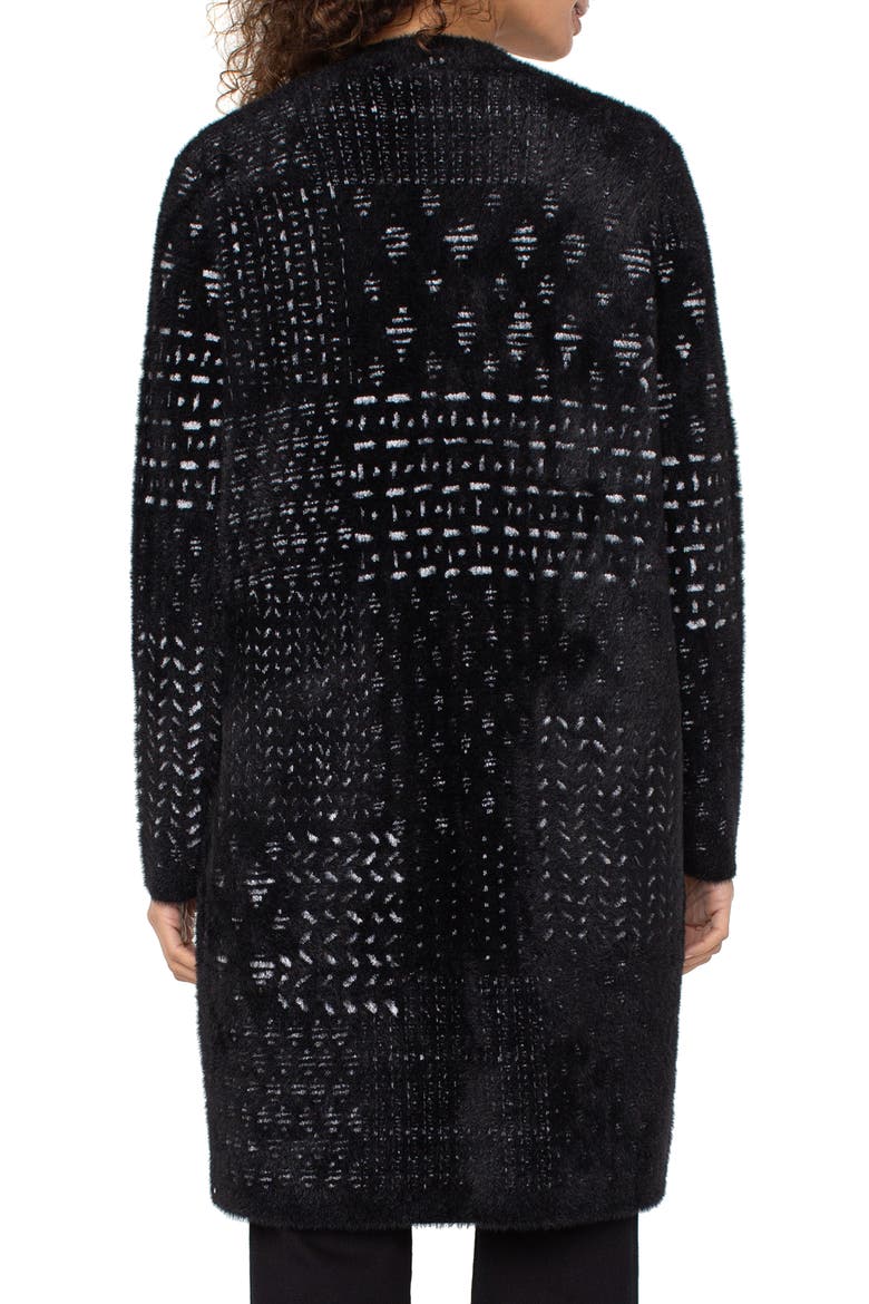 Fuzzy Jacquard Sweater Coat, Alternate, color, BLACK/ WHITE PATCHWORK
