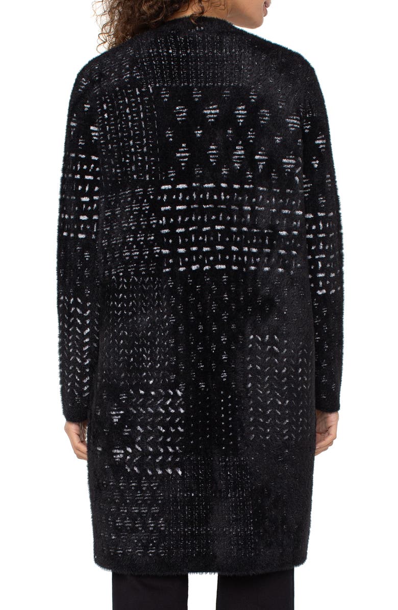 Liverpool Los Angeles Fuzzy Jacquard Sweater Coat, Alternate, color, Black/ White Patchwork