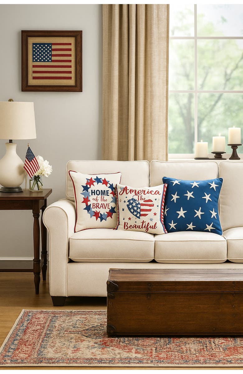 C&F Home American Stars Blue 4th of July Patriotic Square Throw Pillow, 18" x 18" Large, Alternate, color, Blue