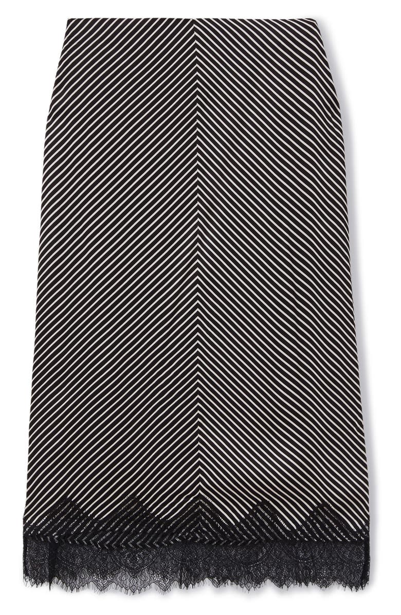 Reiss Ivy Stripe Lace Trim Midi Skirt, Alternate, color, Black/ Ivory