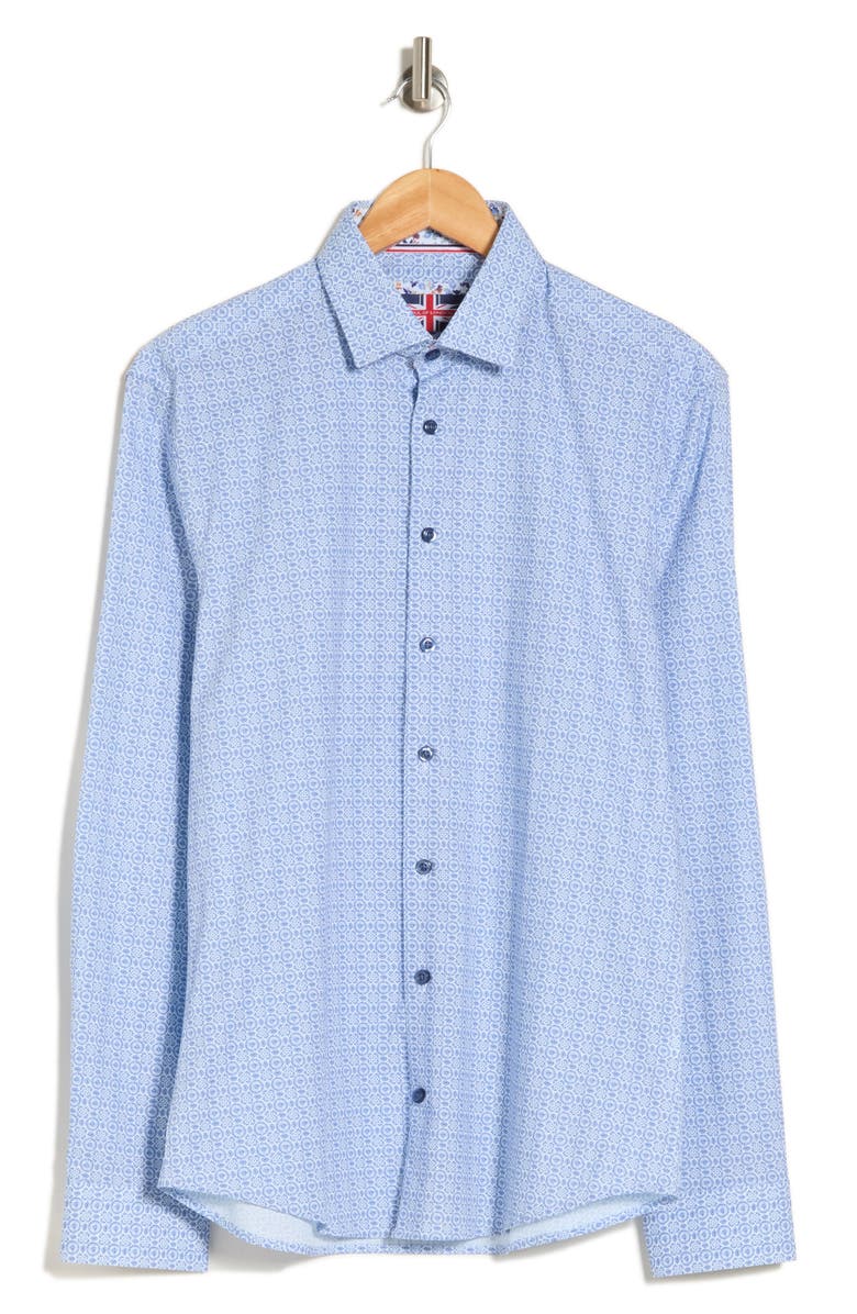 SOUL OF LONDON Tile Print Stretch Cotton Button-Up Shirt, Alternate, color, 