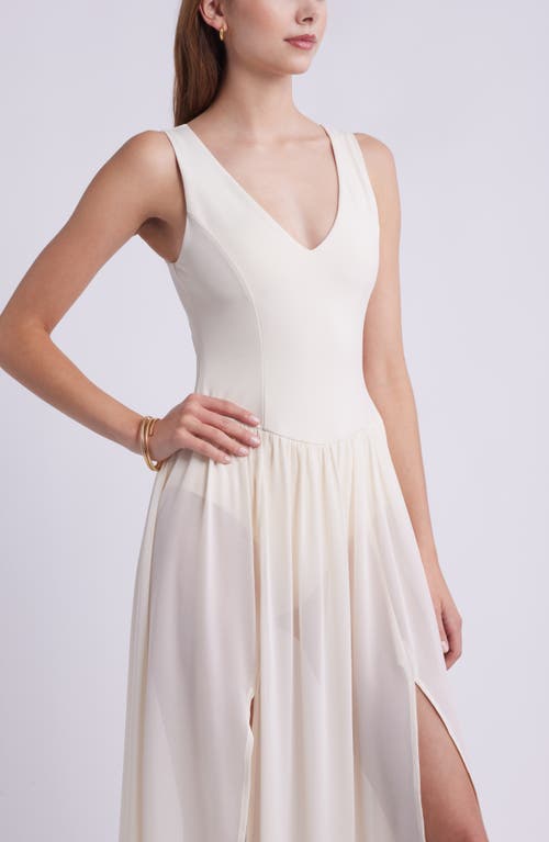 Open Edit Mixed Media Side Slit Tank Dress In White