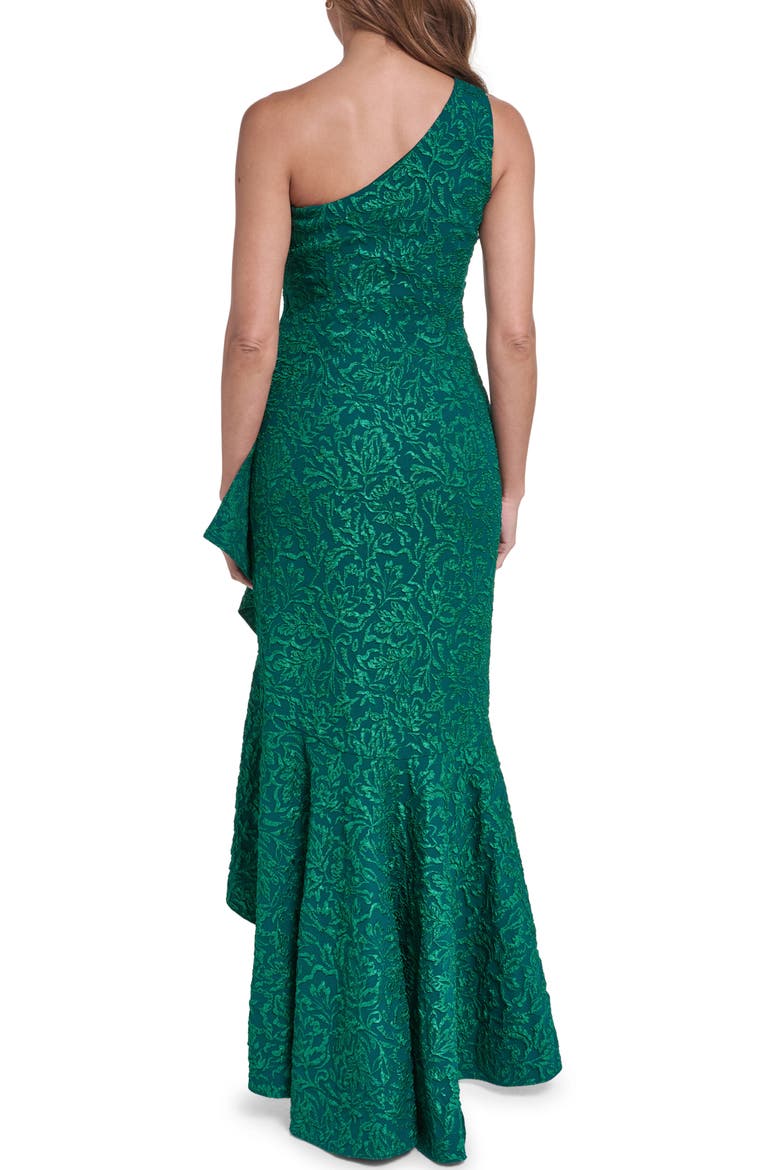 One Shoulder Floral Jacquard Gown, Alternate, color, HUNTER