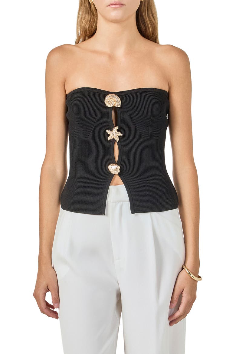 Seashell Trim Knit Tube Top, Main, color, BLACK