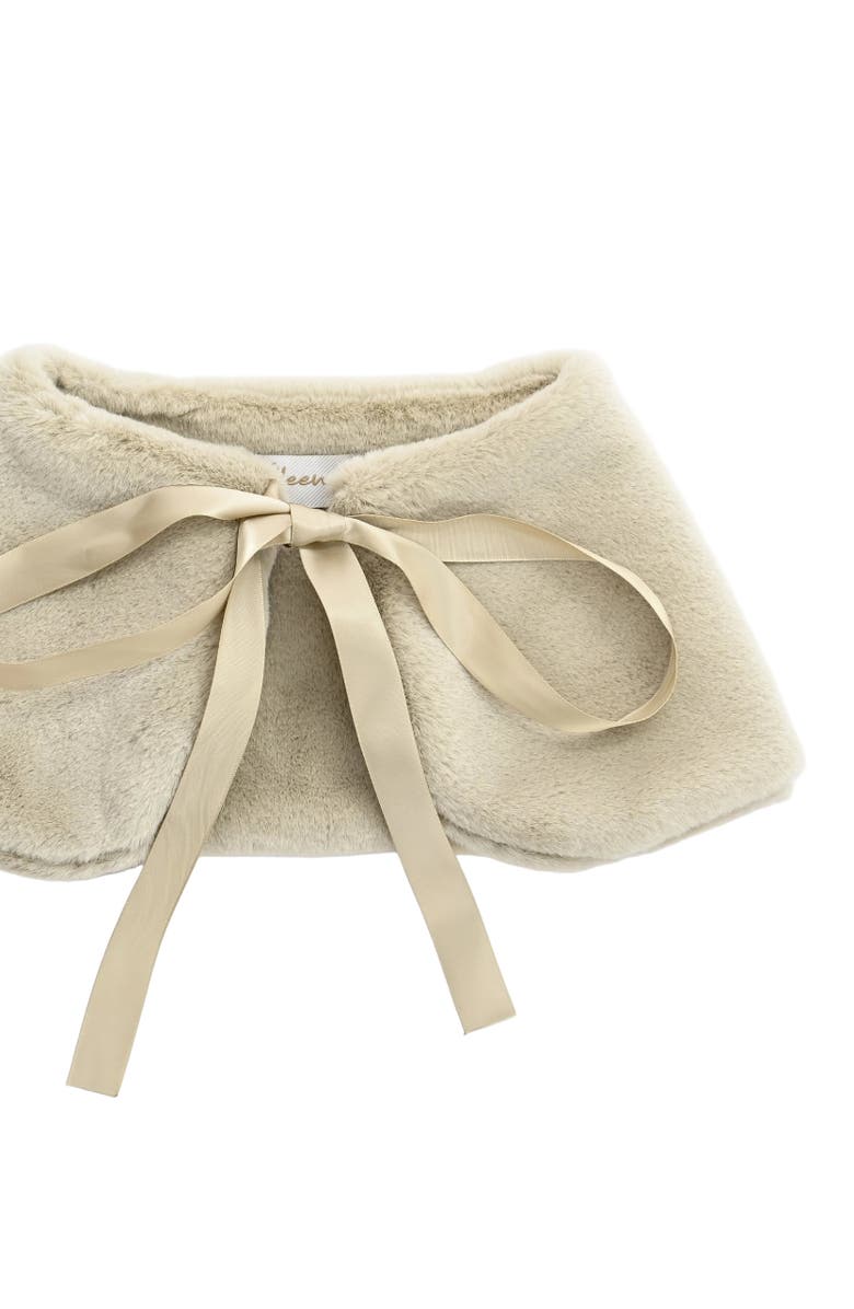 Tulleen Ribbon-Tie Faux Fur Collar, Alternate, color, Beige