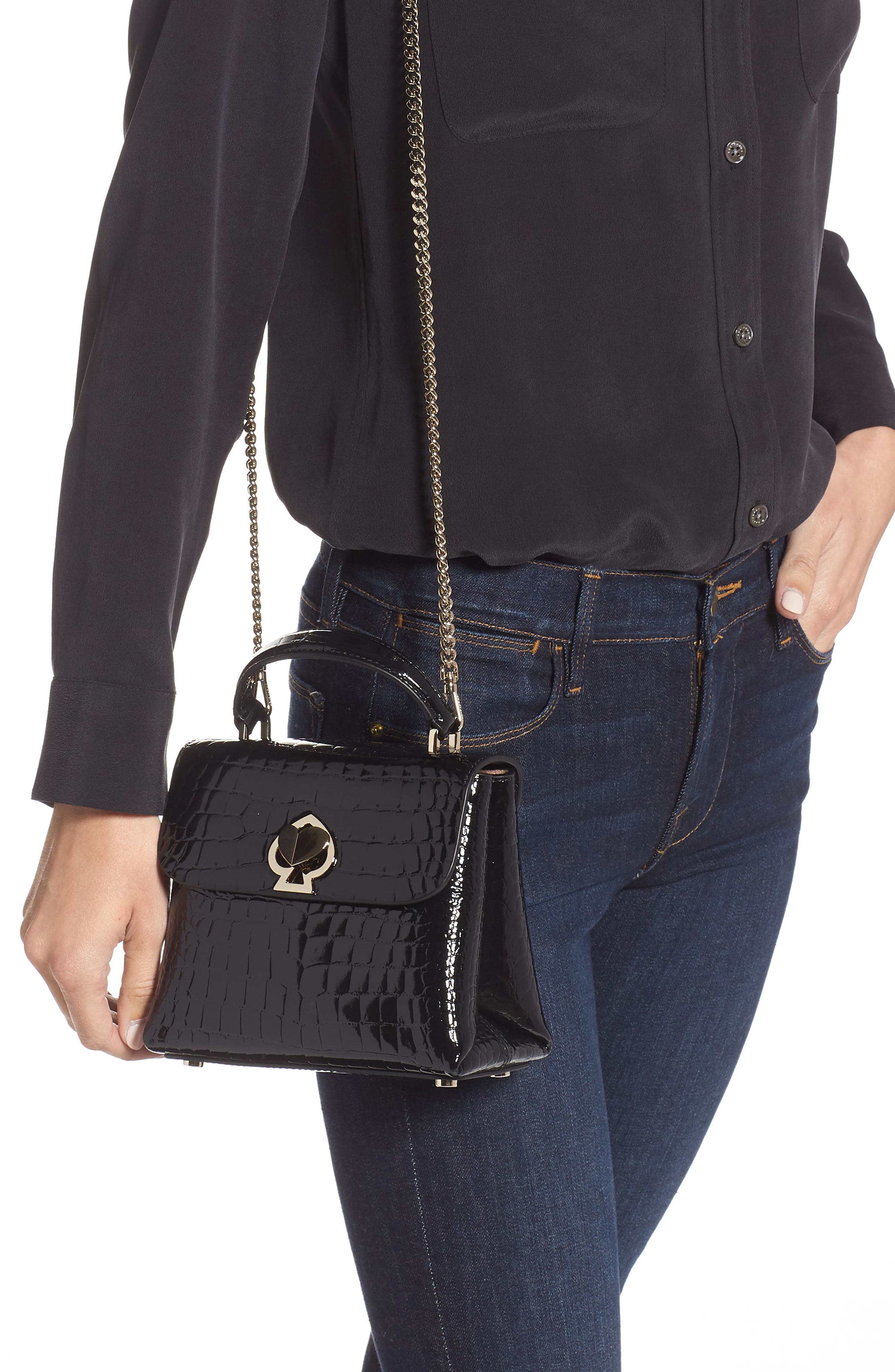 Kate Spade New York romy croc-embossed leather top handle bag, Alternate, color, 