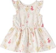 Pehr Kids' Floral Print Flutter Sleeve Organic Cotton Cambric Dress