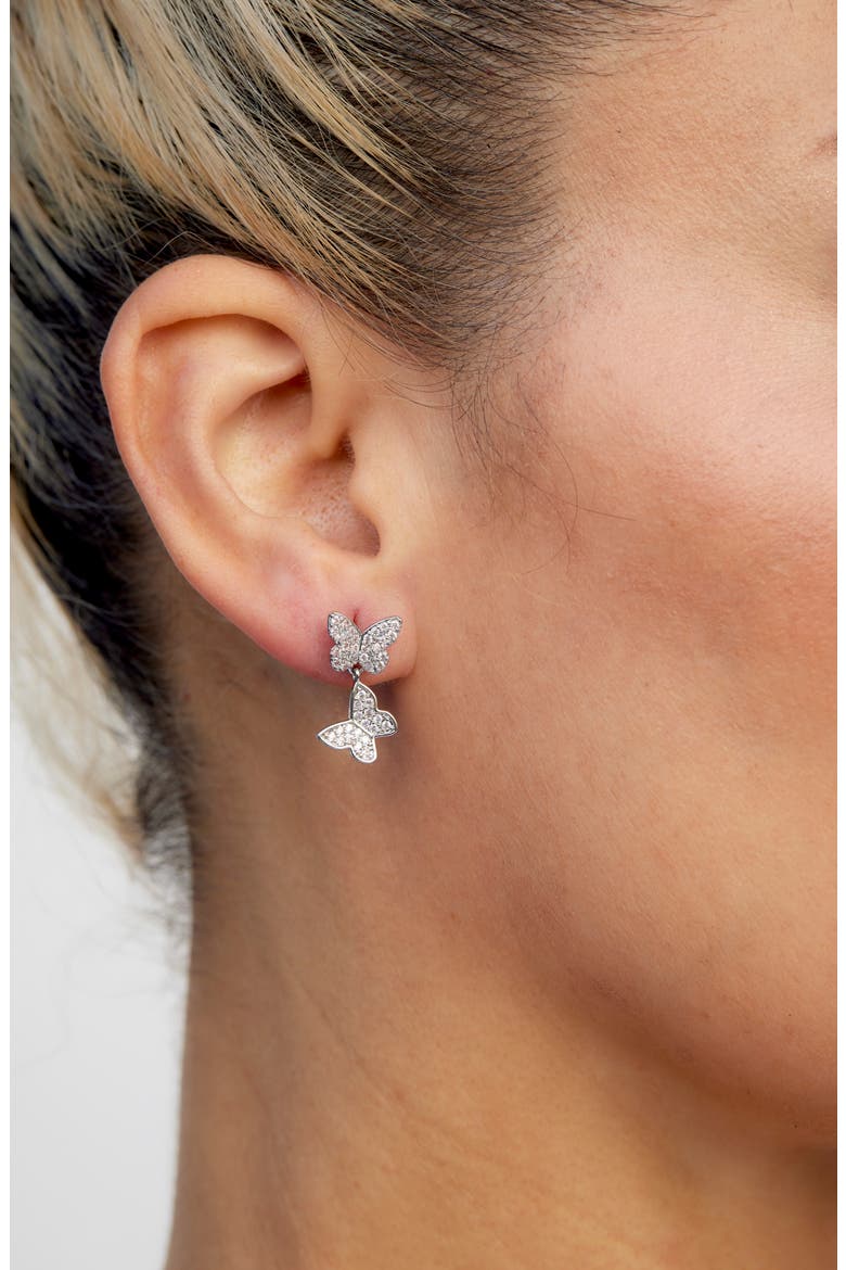 Double Butterfly Drop Earrings, Alternate, color, WHITE