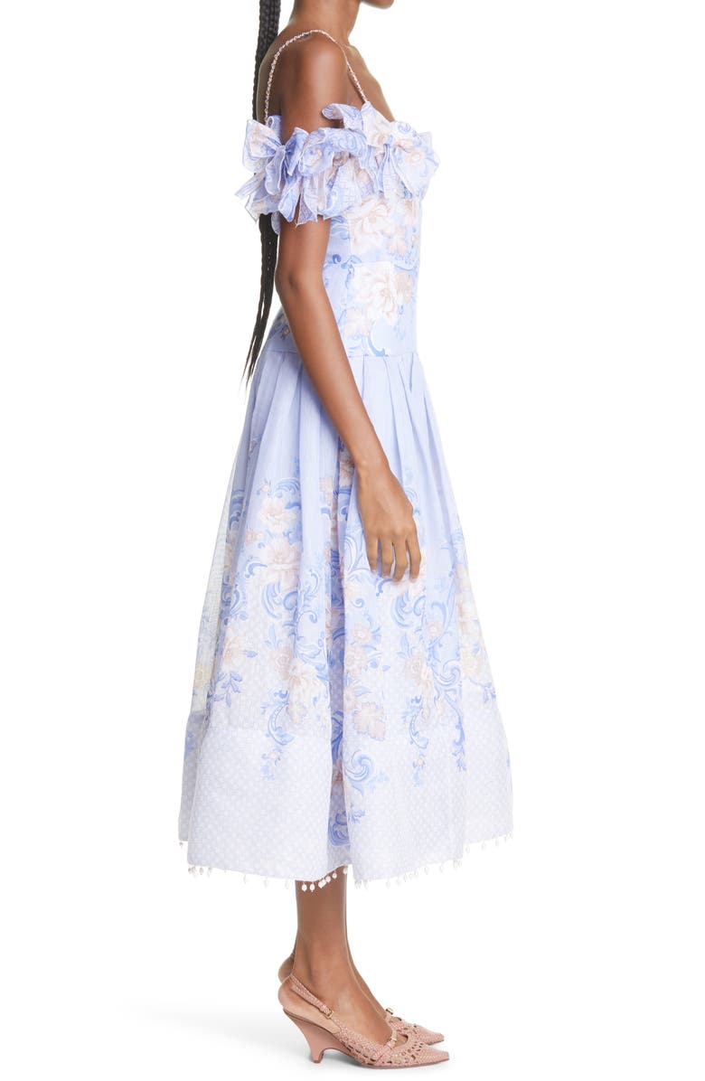 Zimmermann Postcard Off the Shoulder Silk Blend Midi Dress, Alternate, color, 