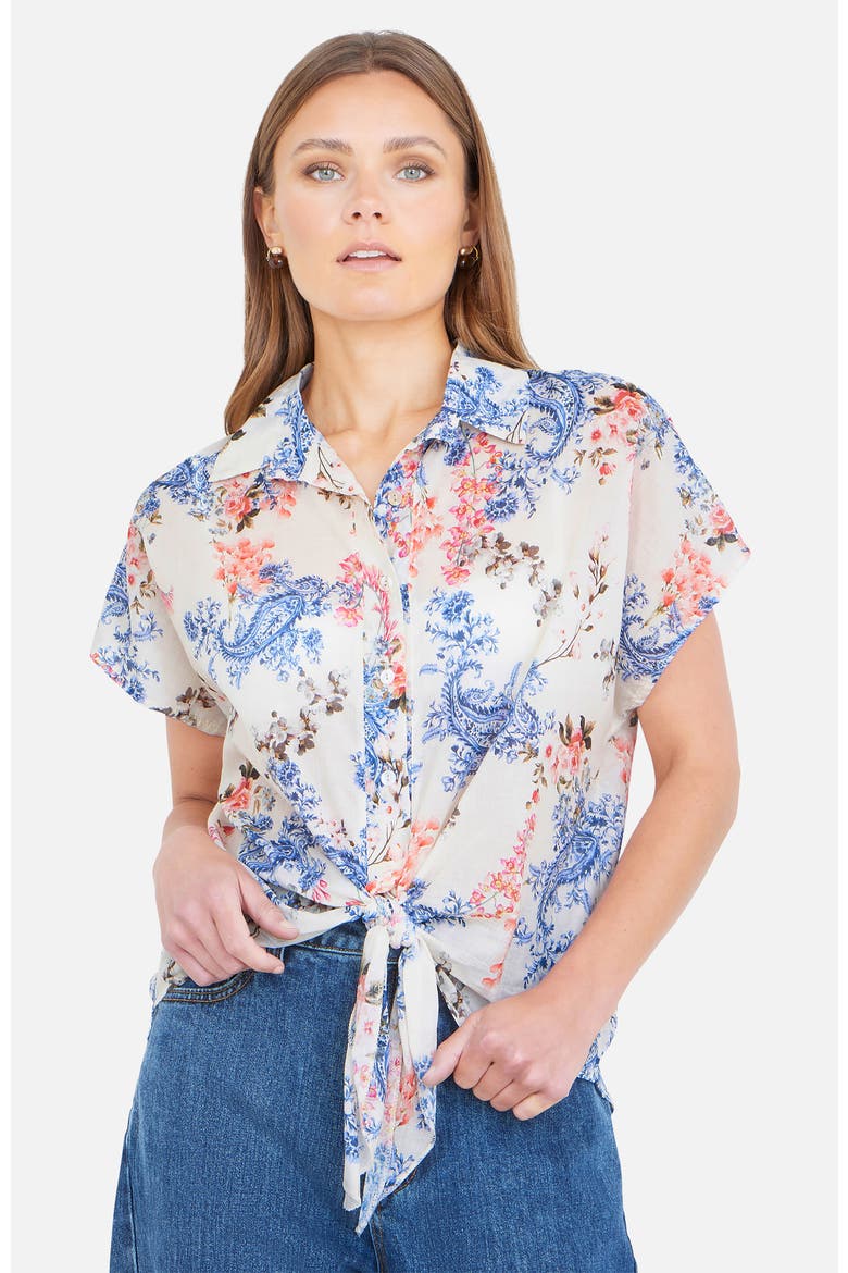 Cotton Paisley Print Tie Knot Shirt, Main, color, White