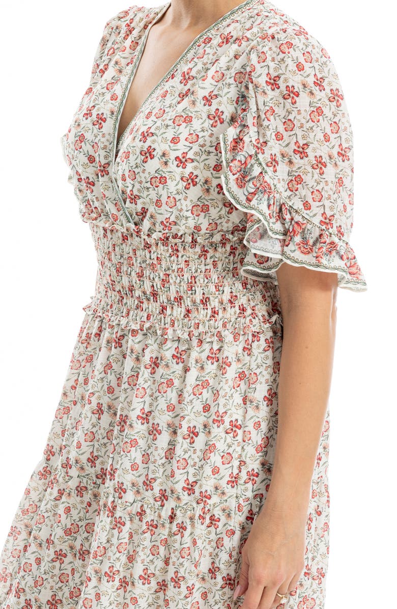 MAX STUDIO V-Neck Flutter Sleeve Smocked Waist Maxi Dress, Alternate, color, Cream/ Berry Floral Swing