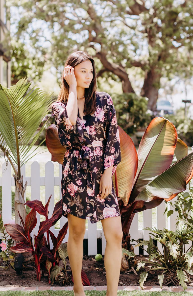 Midnight Bakery Floral Satin Robe, Alternate, color, 