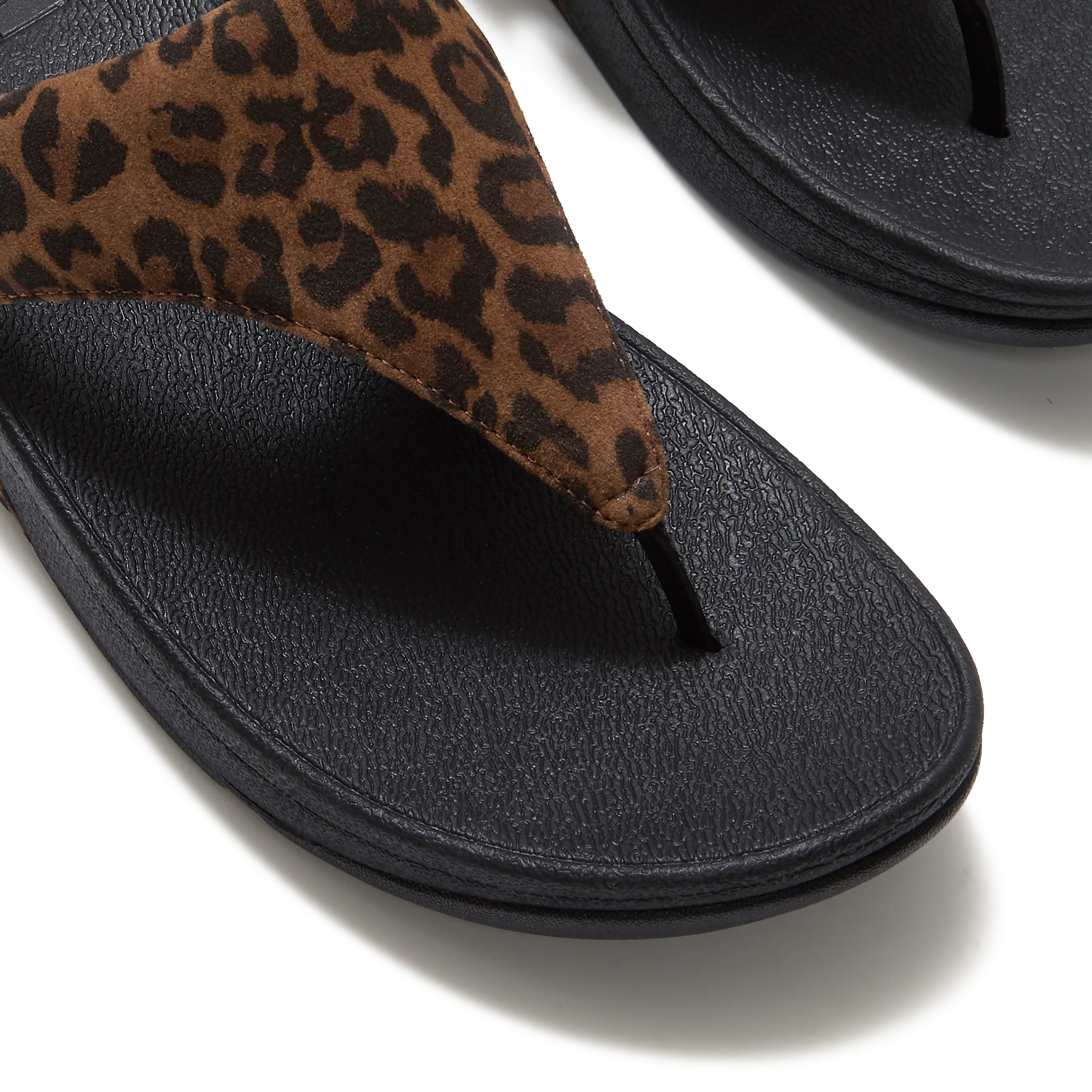 Lulu Suede Leopard Toe-Post Sandals, Alternate, color, Tan/Black