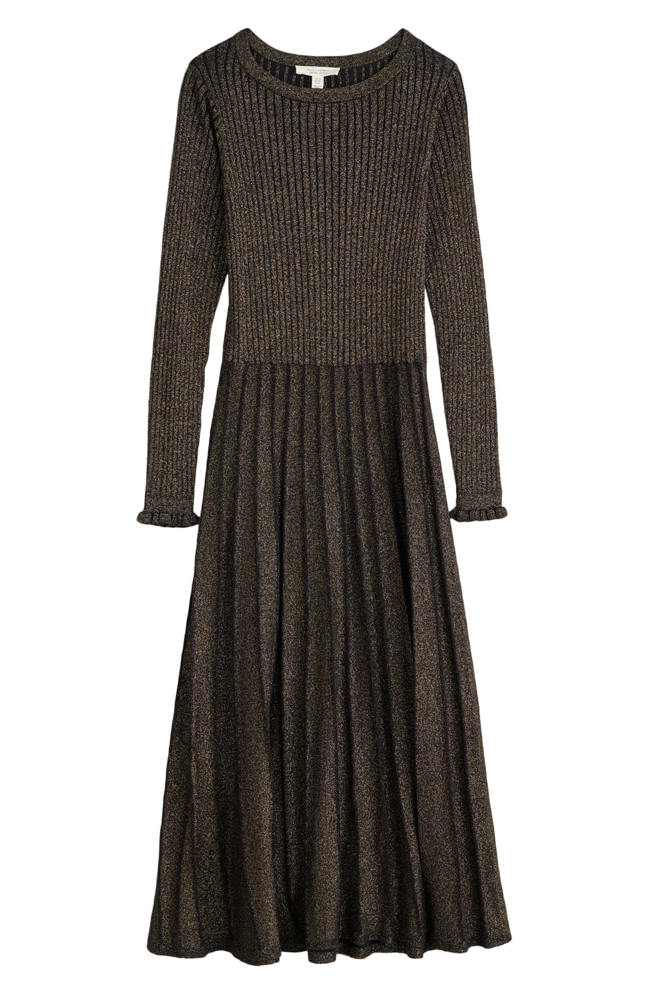 Metallic Long Sleeve Cotton Blend Sweater Dress