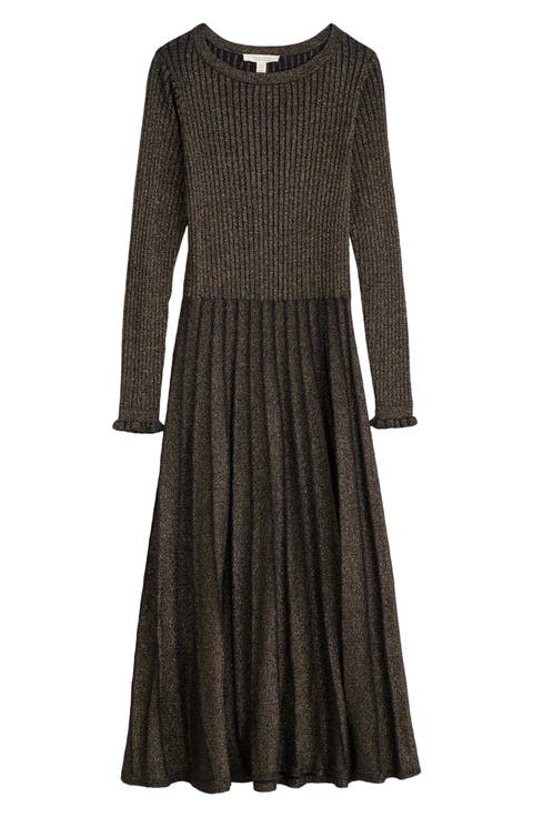 Metallic Long Sleeve Cotton Blend Sweater Dress