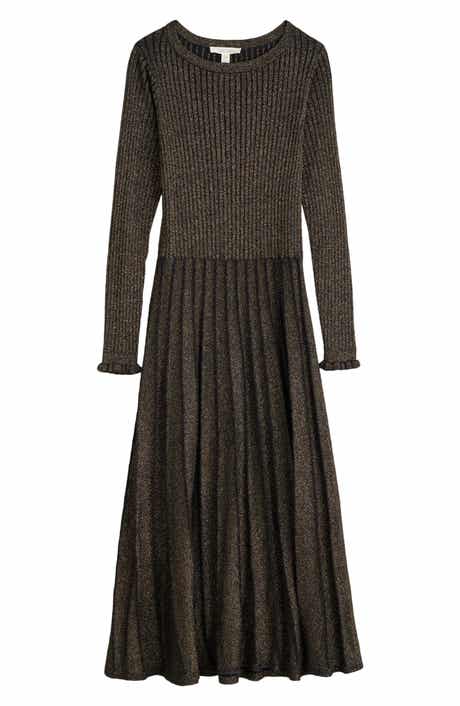 Metallic Long Sleeve Cotton Blend Sweater Dress
