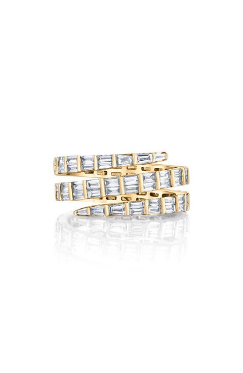 18k Gold Diamond Baguette Coil Ring