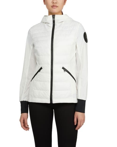Pajar Cressy Mixed Media Channel Quilted Stretch Puffer In White