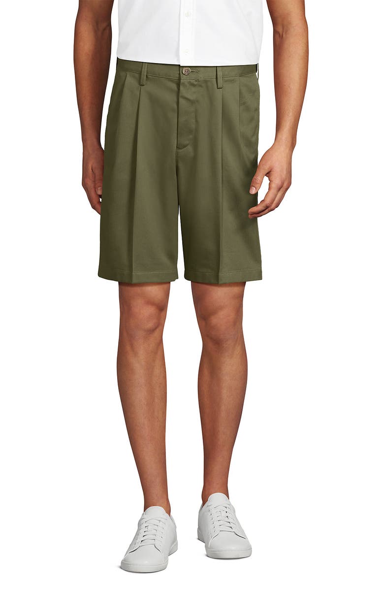 Lands' End Comfort Waist Pleated 9" No Iron Chino Shorts, Main, color, River Stone Green