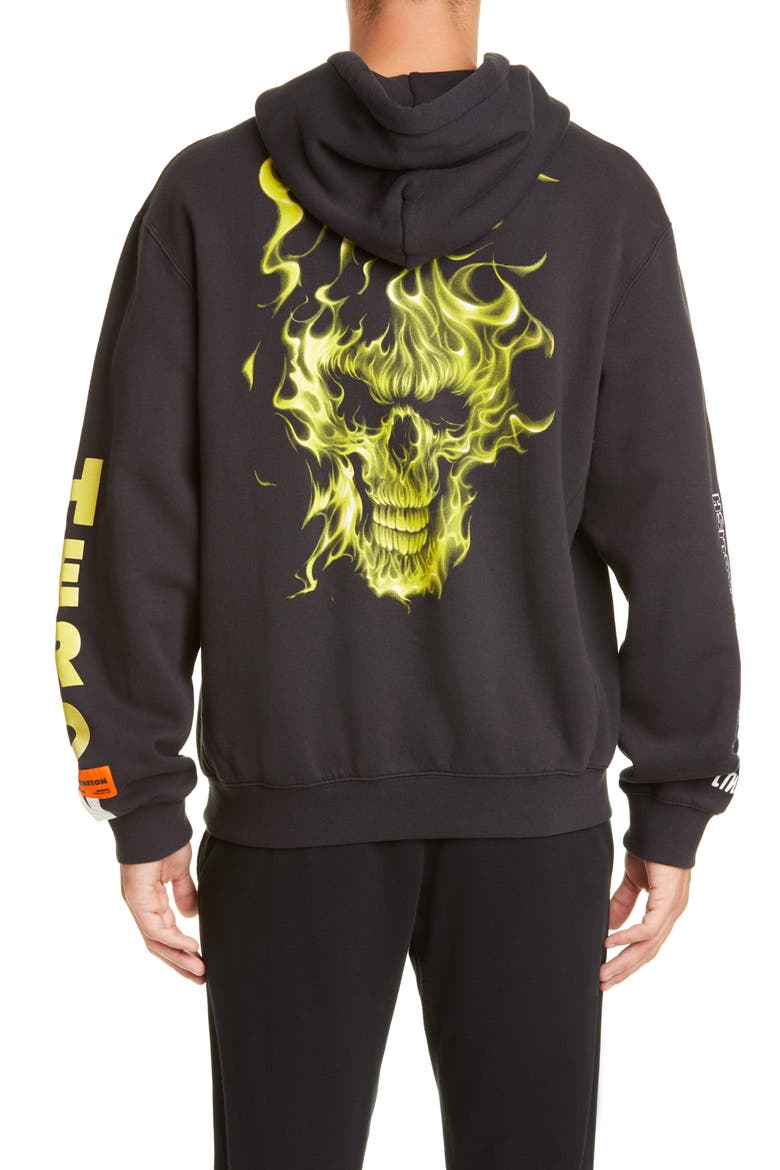 Skull Graphic Hooded Sweatshirt, Alternate, color, OFF BLACK