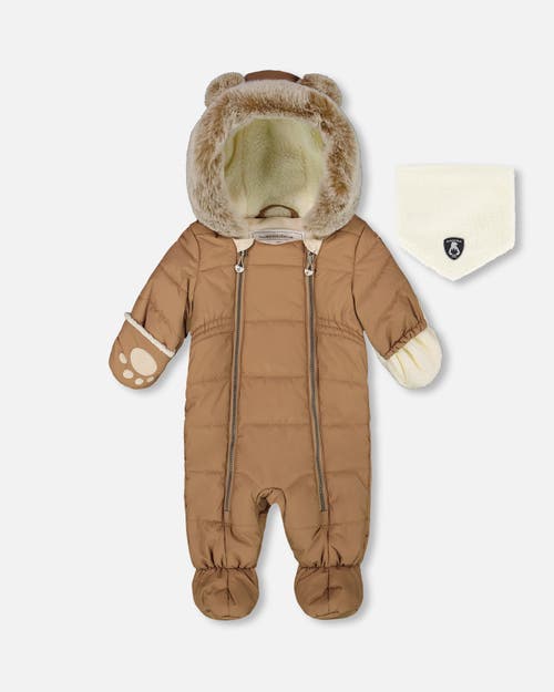 Deux Par Deux Gender Inclusive One-piece Layette Snowsuit Designed For Car Seat In Brown