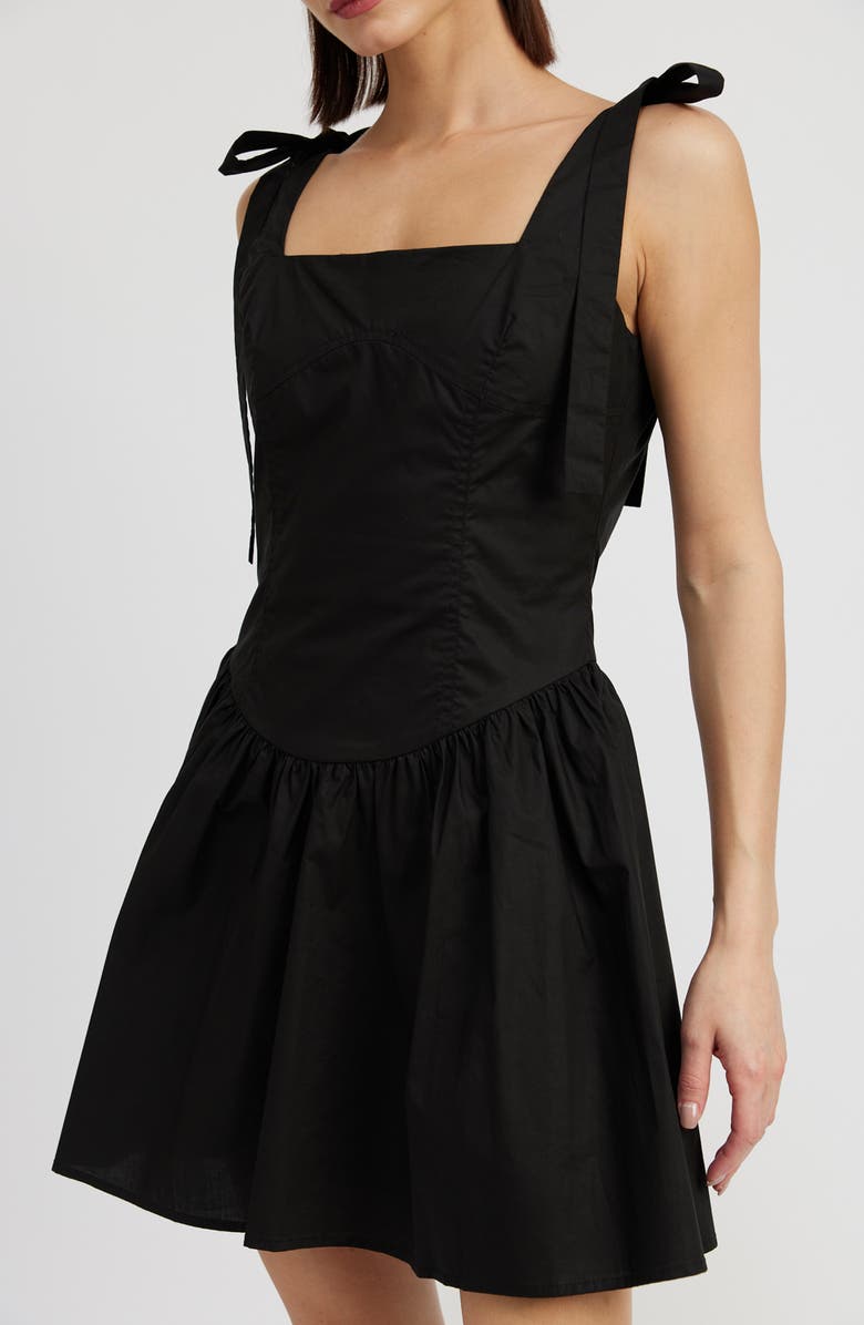 En Saison Charlie Tie Strap Cotton Poplin Minidress, Alternate, color, Black