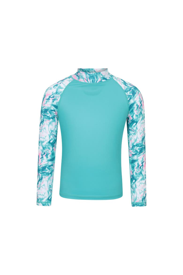 Childrens/Kids Marble Effect Long-Sleeved Rash Guard, Main, color, Turquoise