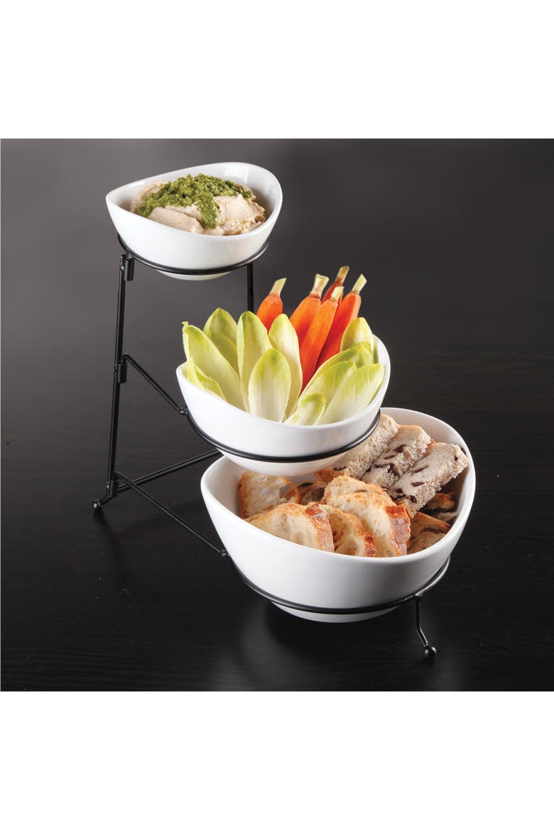 Gracious Dining 3 Tier Bowl Server Set with Metal Stand, Alternate, color, White